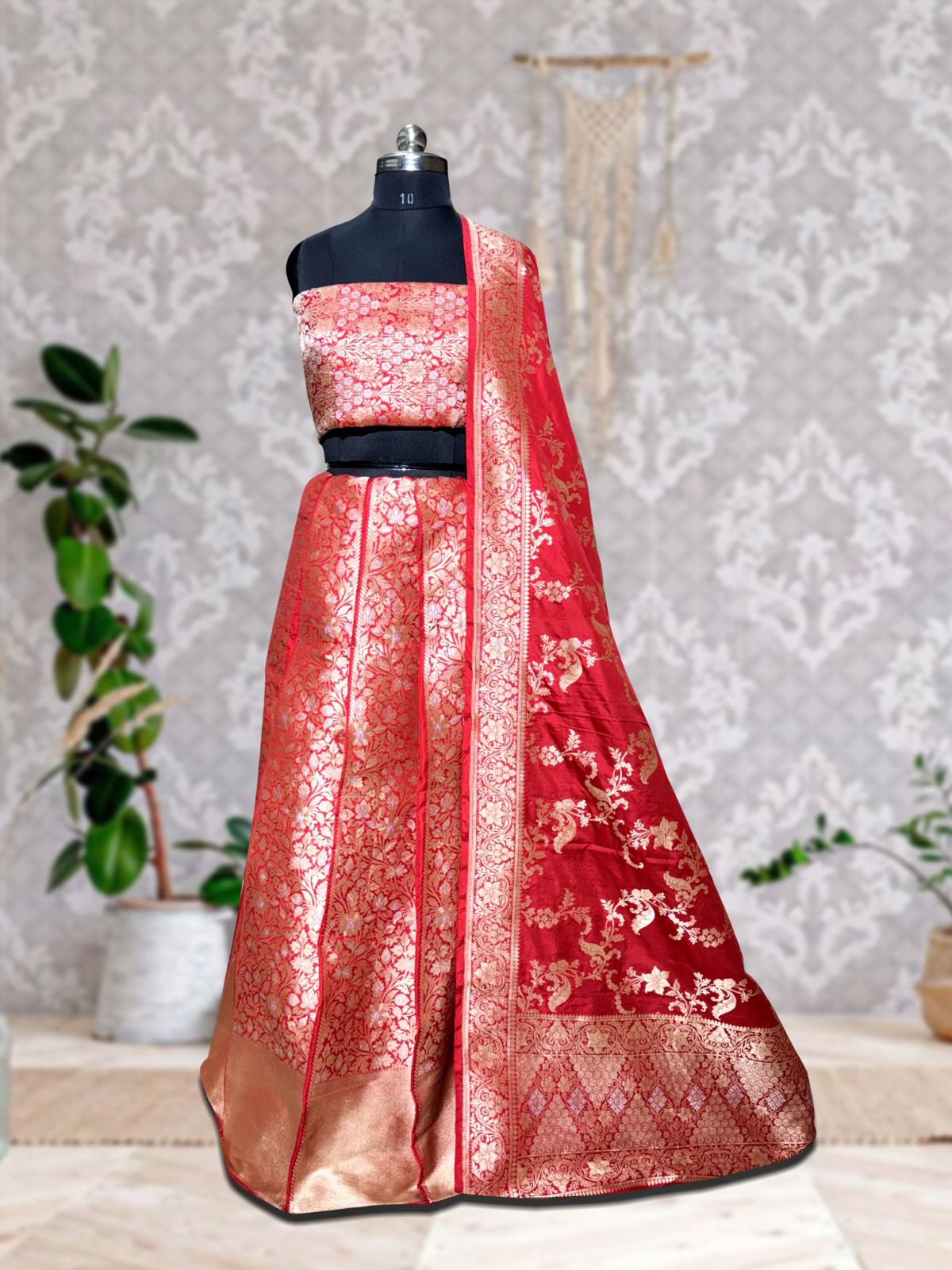 Bridal Red Banarasi Lehenga Set