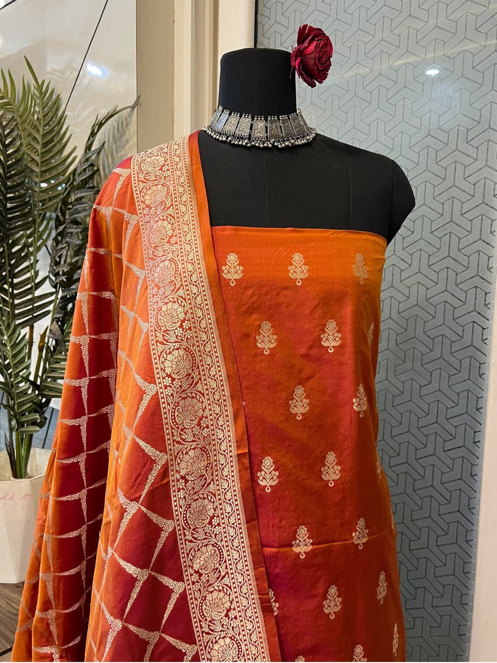 Elegant Rust Orange Silk Suit Set