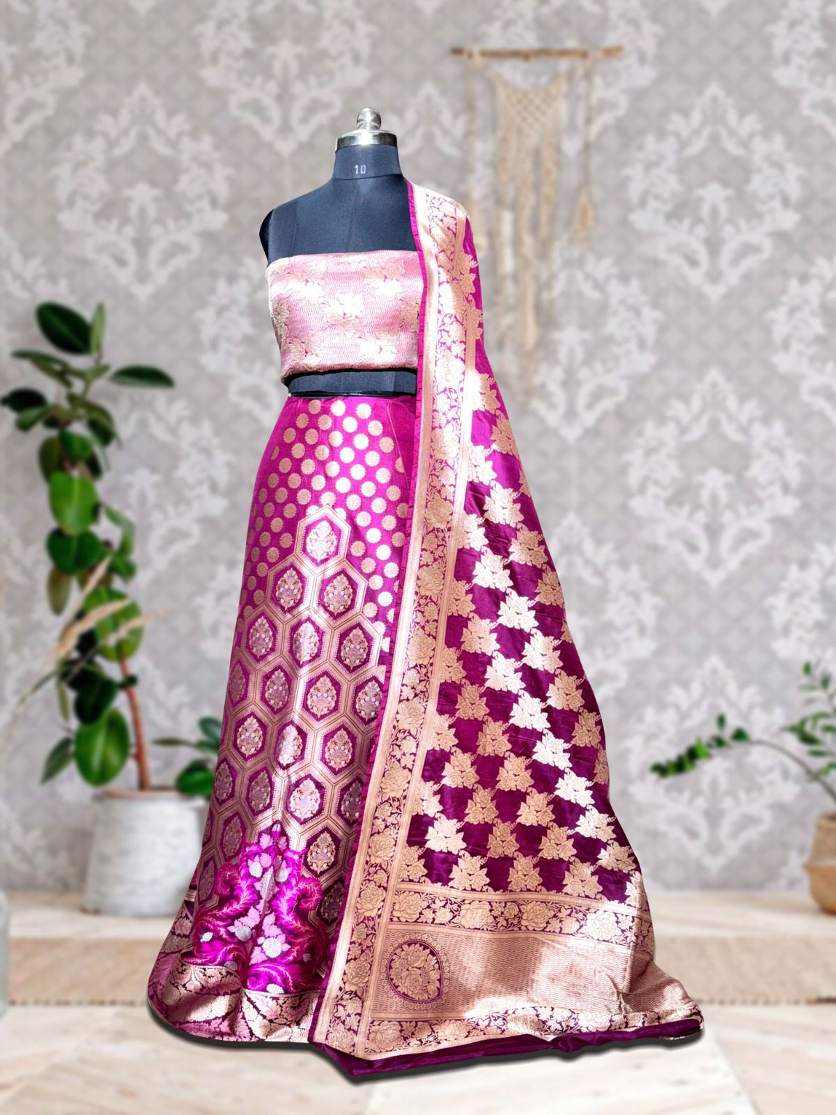 Elegant Wine Purple Silk Lehenga Set