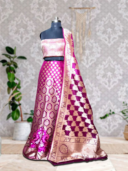 Elegant Wine Purple Silk Lehenga Set