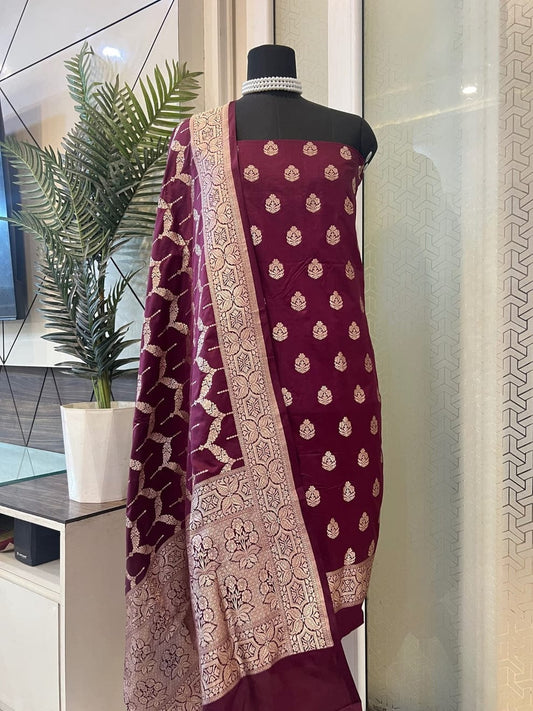 Elegant Wine Purple Silk Suit Set