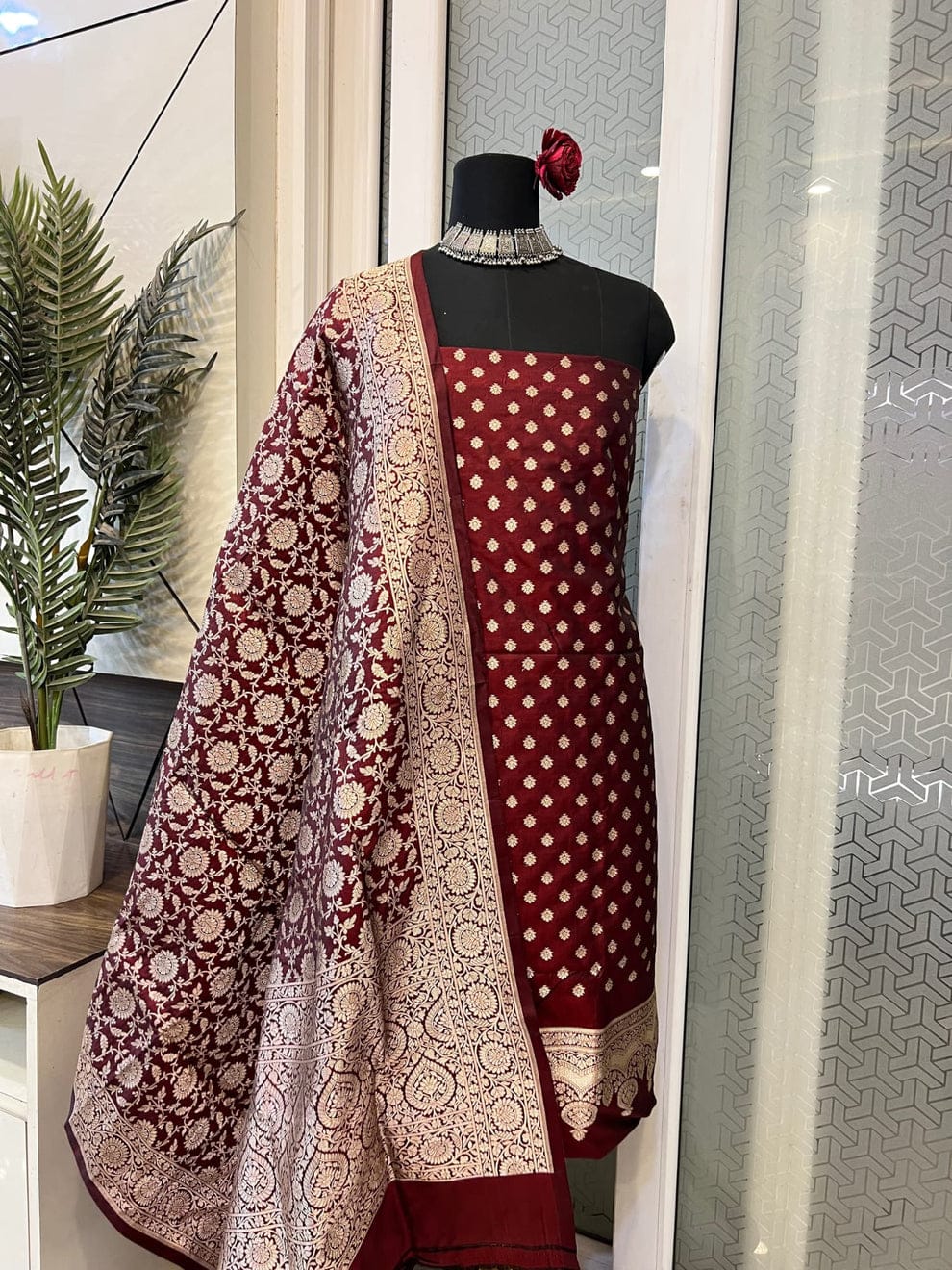 Royal Maroon Silk Suit Set
